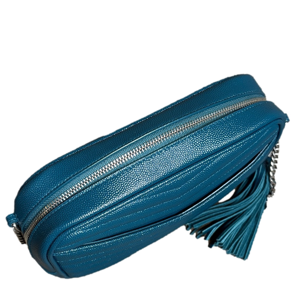 Saint Laurent  YSL Mini LouLouTeal Quilted Leather Crossbody Bag Tassel Silver - Picture 4 of 11